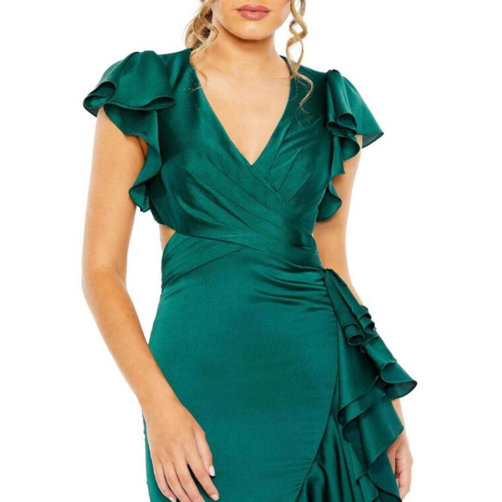 NWT Mac Duggal Green Asymmetrical Ruffle Dress Size 4 - Picture 5 of 13
